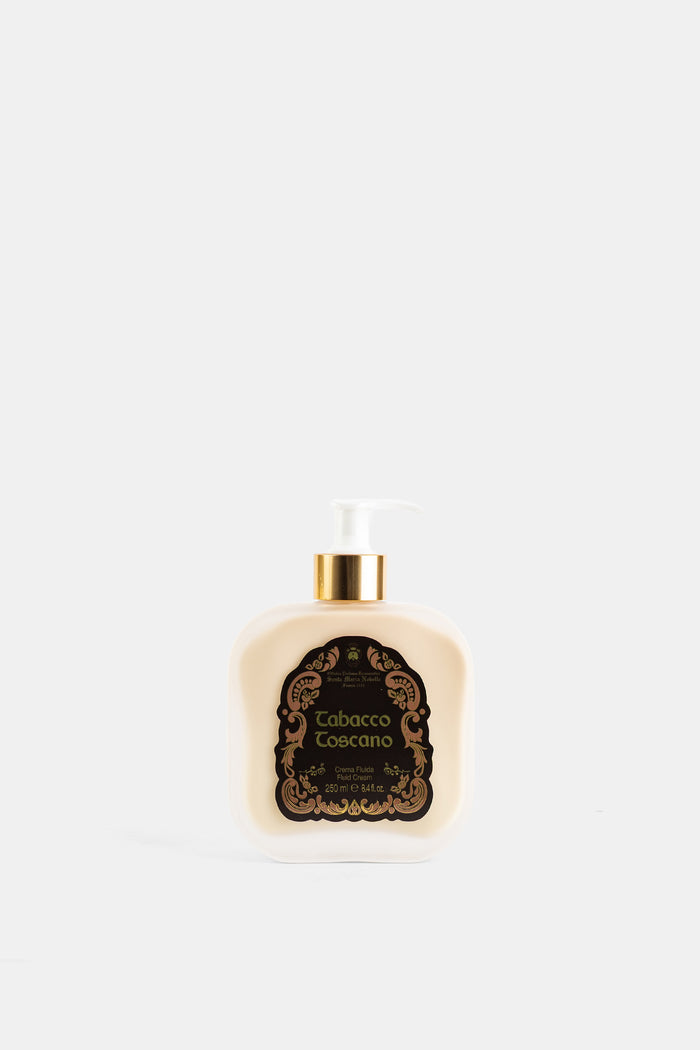 Santa Maria Novella crème corps parfumée Tabacco Toscano 250 ml flacon pompe ivoire et or