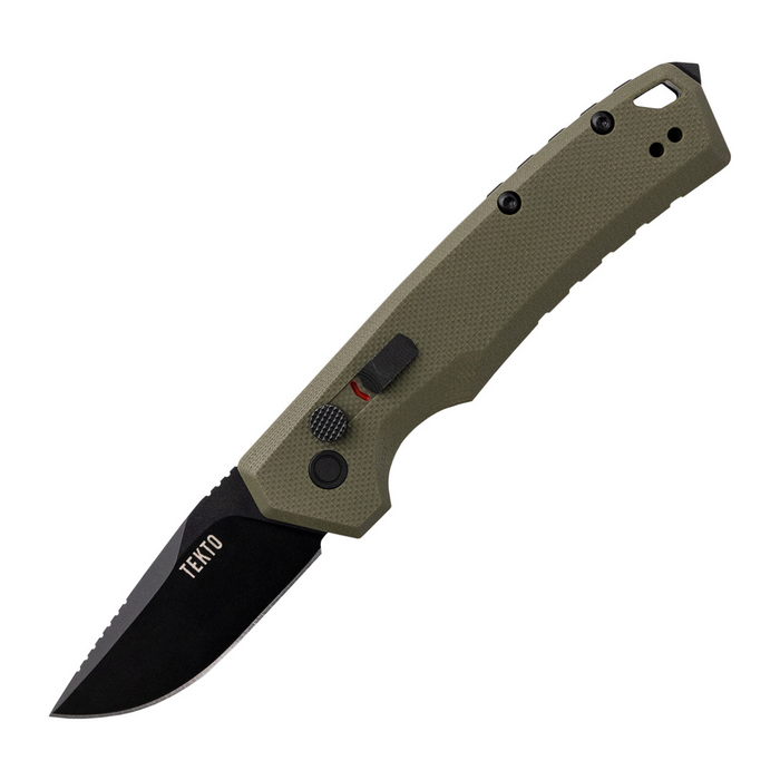 Tekto Knives A3 Delta Mini Auto Knife OD Green G10 1.9in Black Drop Point | TEK-A3S-G1OD-D2BK1-A1