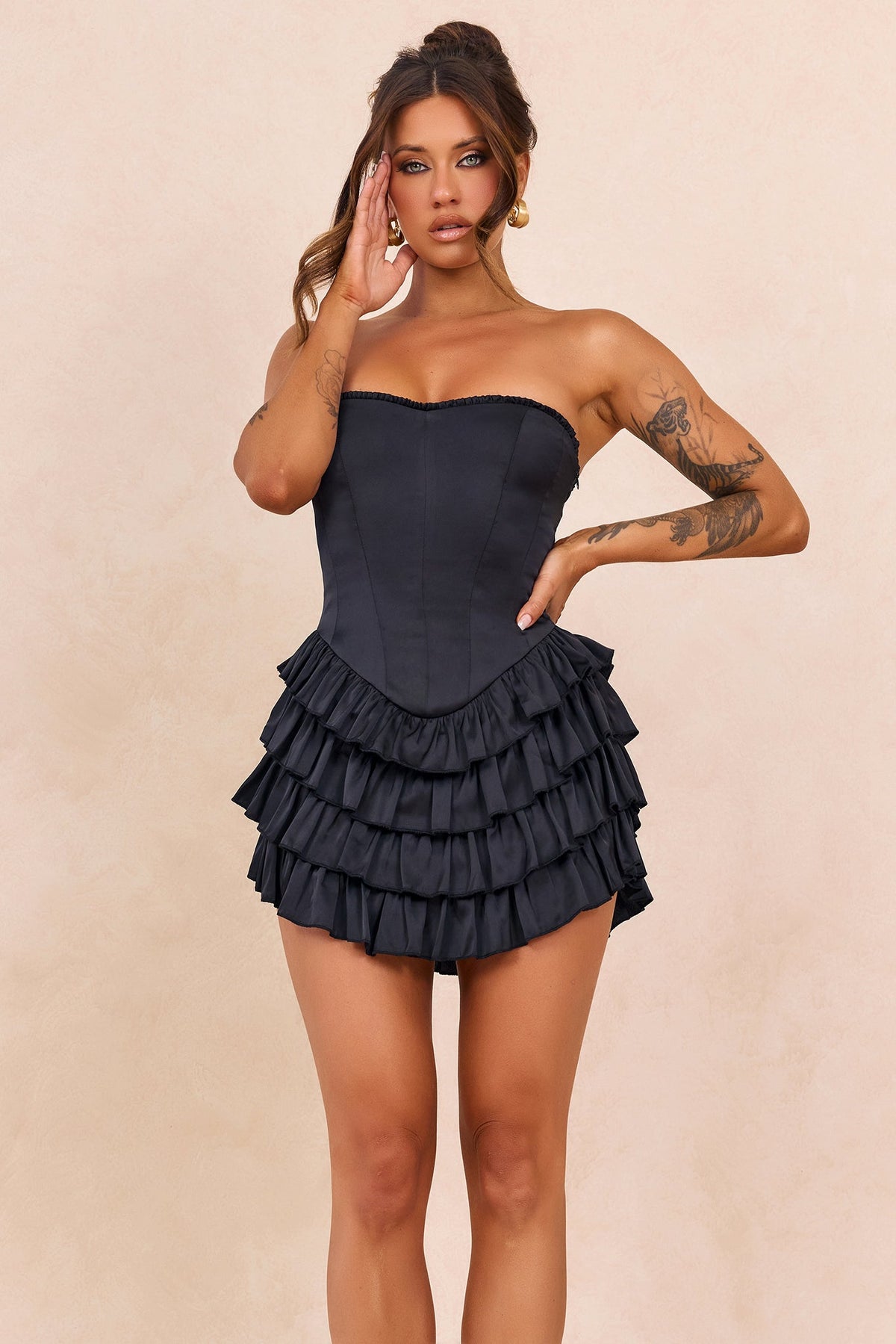 Velour Reverie Satin Mini Dress - Black