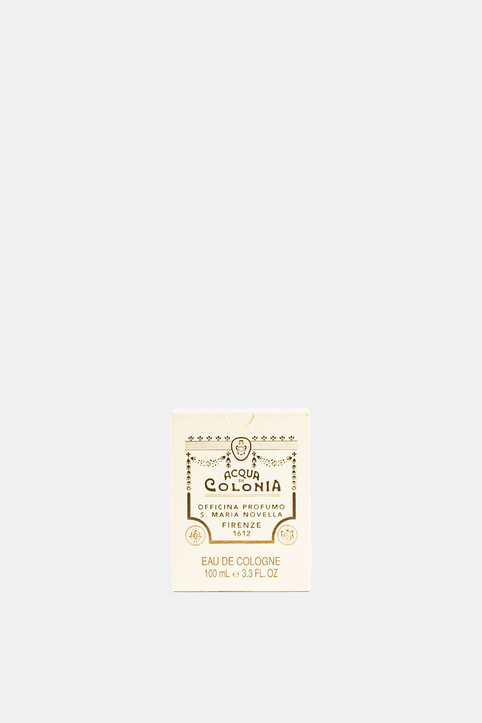 Boîte Santa Maria Novella Acqua di Colonia Vetiver 100ml fond crème typographie dorée Officina Profumo