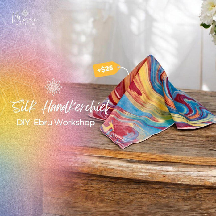 Colorful handmade marble-patterned candle holder on wooden surface with natural light